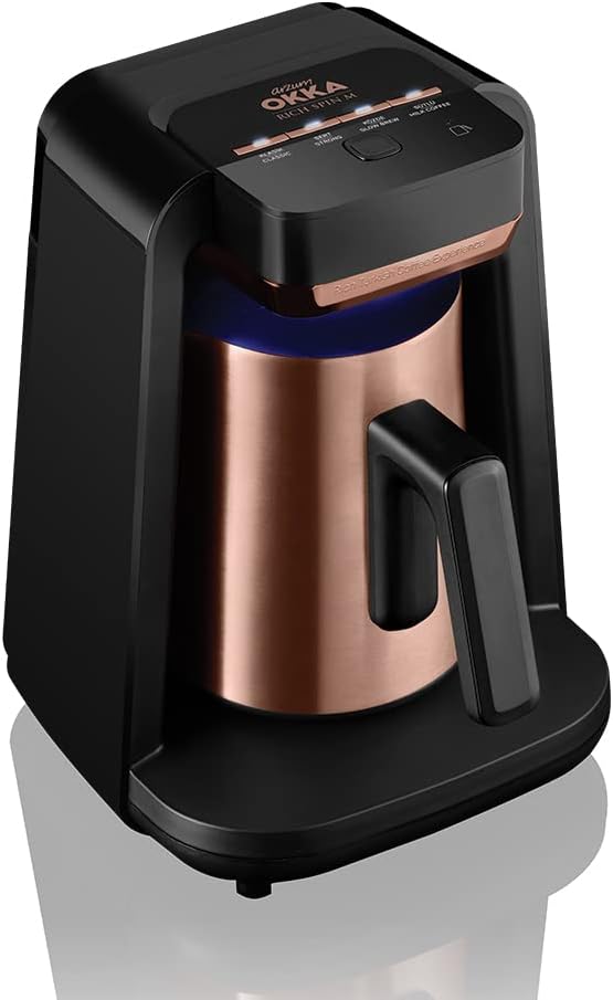 Arzum Okka Rich Automatic Turkish Coffee and Hot Beverage Maker, Velvetiser, 120V, Black/Copper