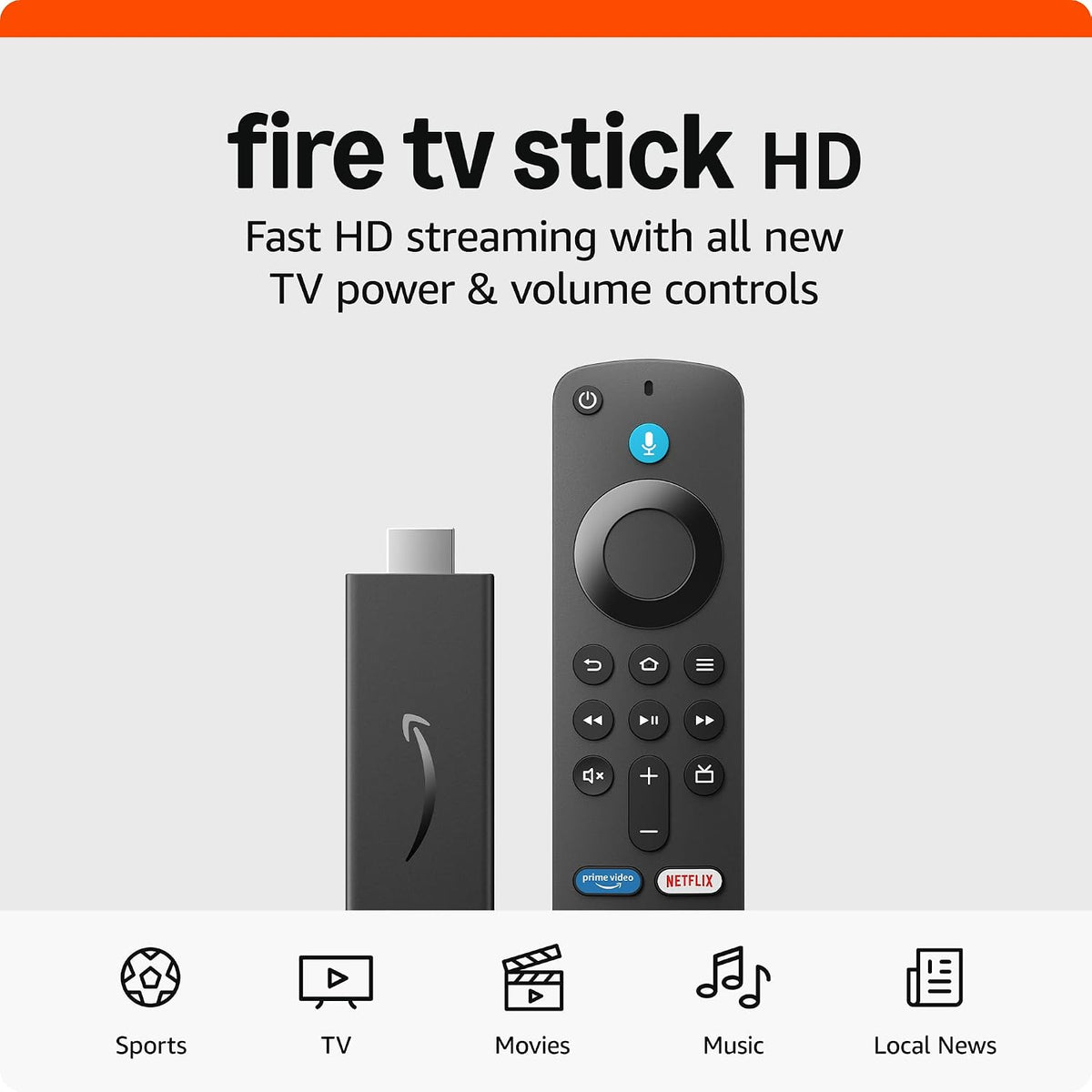 Amazon Fire TV Stick HD, free and live TV, Alexa Voice Remote (2024) - Black