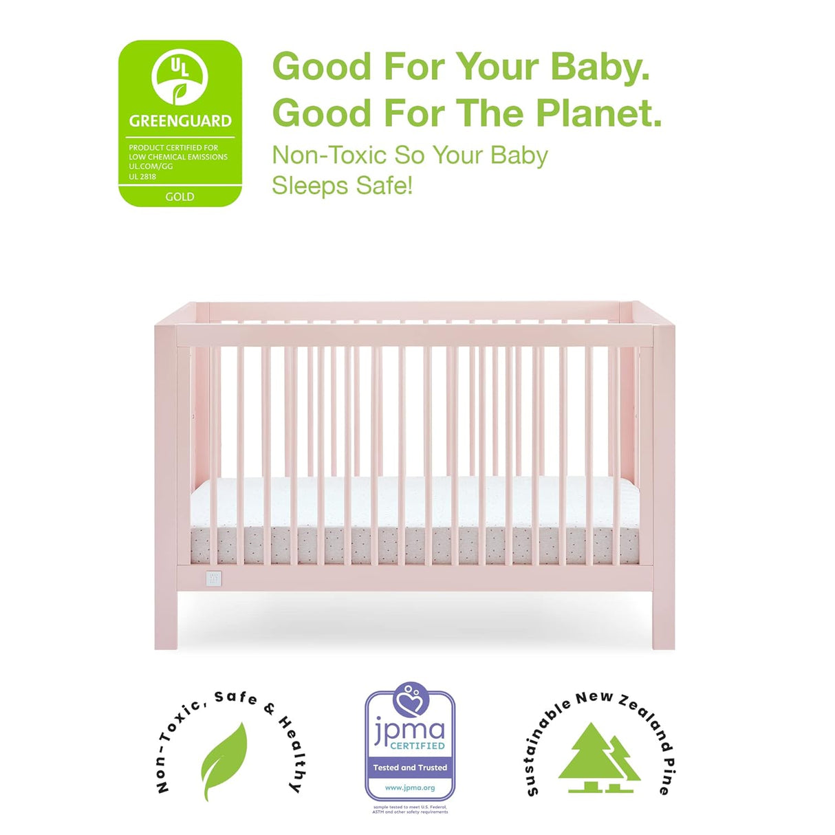 Delta Children babyGap Charlie 6-in-1 Convertible Crib - Greenguard Gold Certified, Blush Pink