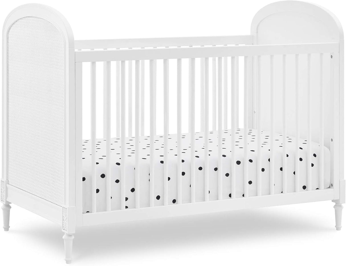 Delta Children Madeline 4-in-1 Convertible Crib Woven Cane Mesh Panels Bianca White