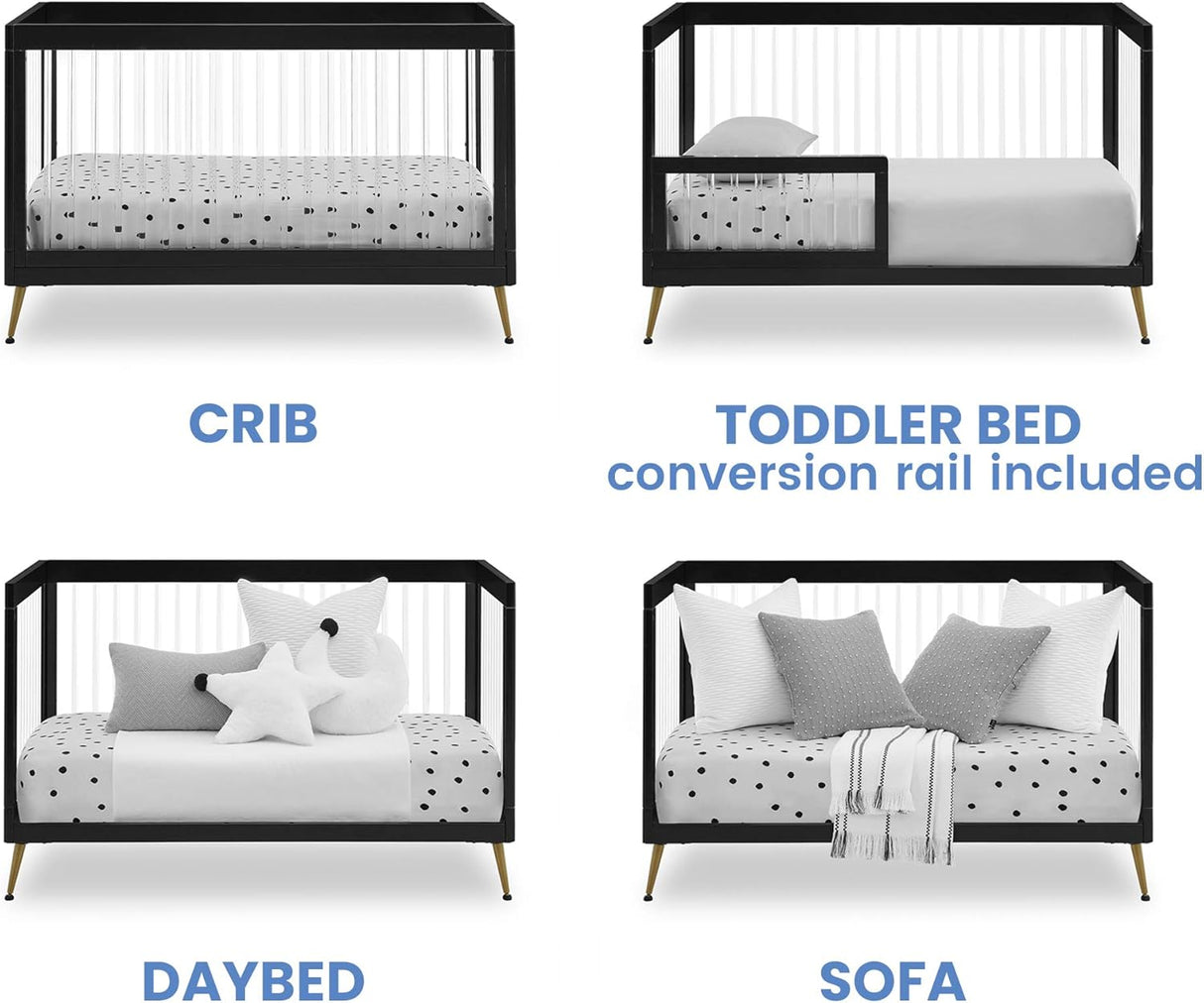 Delta Children Sloane 4-in-1 Acrylic Convertible Crib Black/Melted Bronze