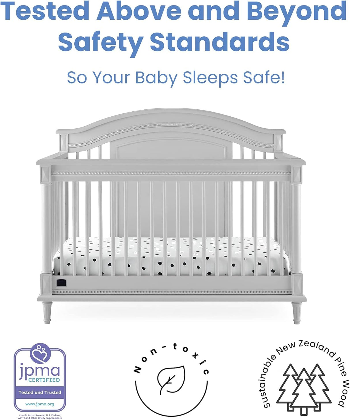 Delta Children Simmons Kids Juliette 6-in-1 Convertible Crib with Toddler Rail, Moonstruck Grey