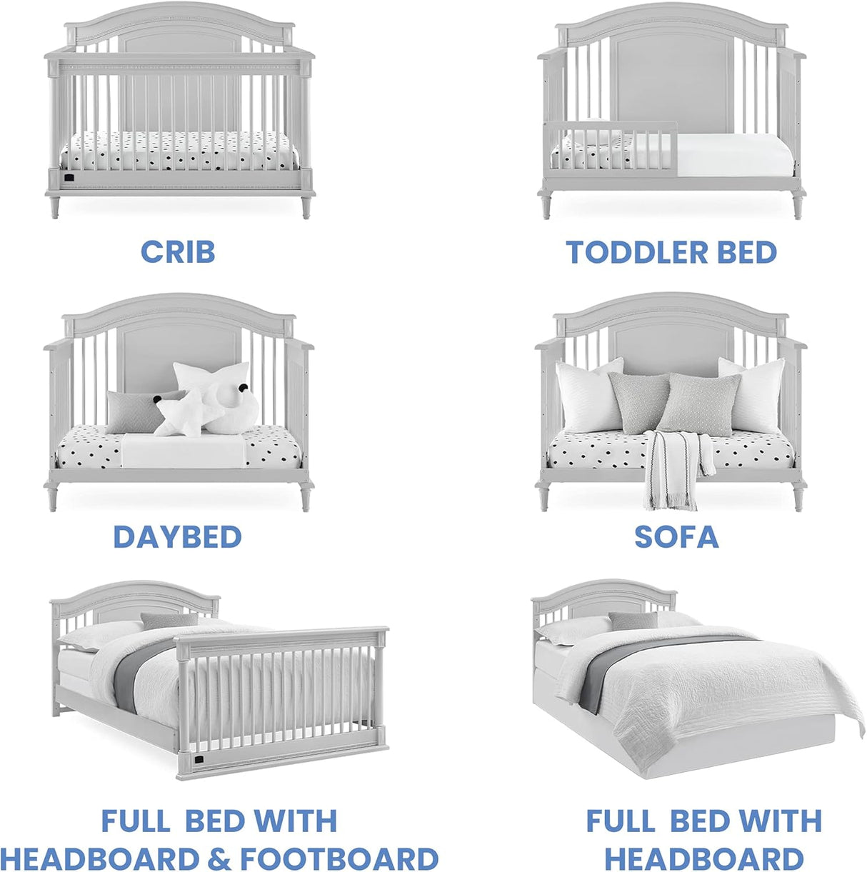 Delta Children Simmons Kids Juliette 6-in-1 Convertible Crib with Toddler Rail, Moonstruck Grey