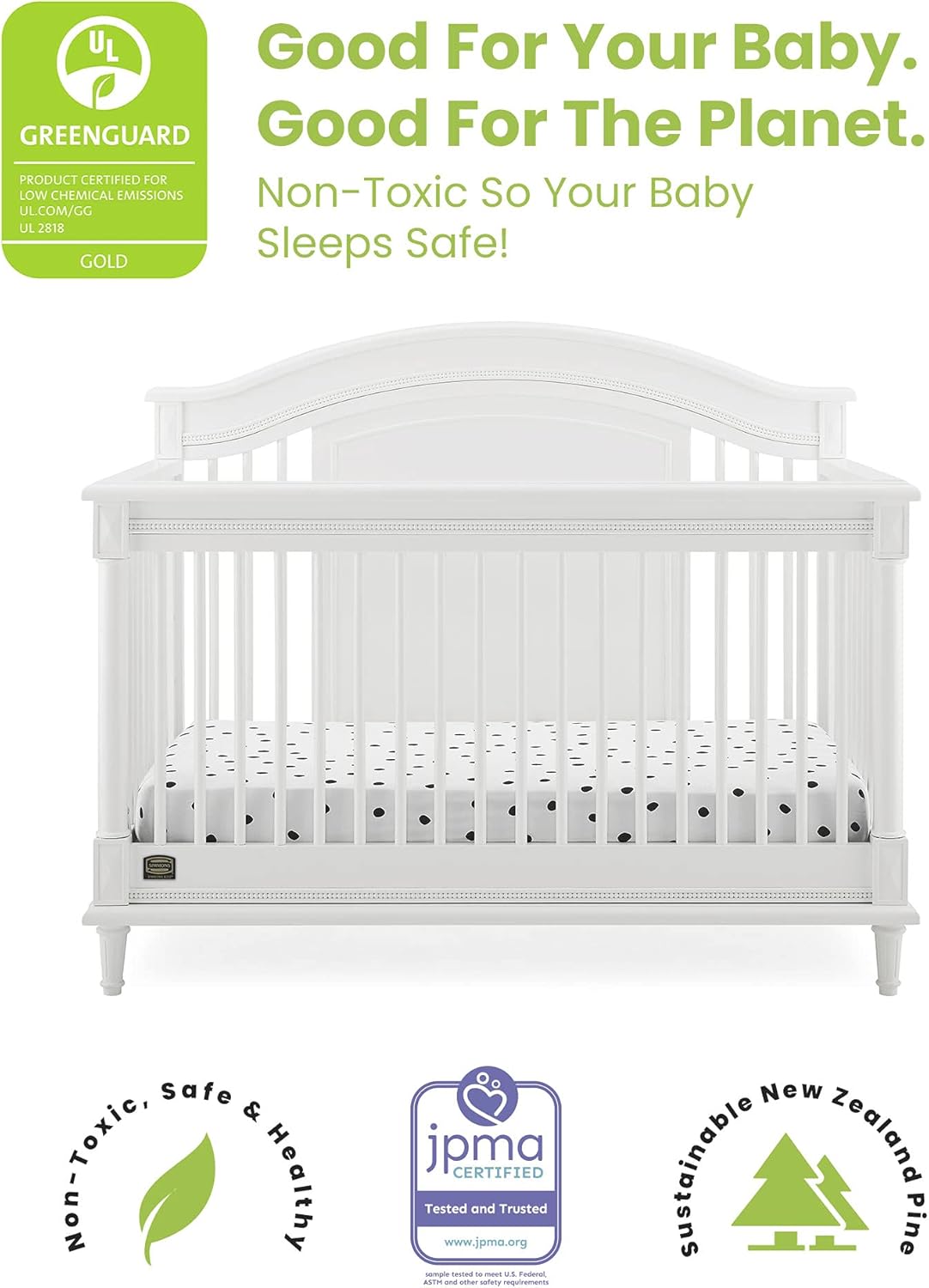 Delta Children Simmons Kids Juliette 6-in-1 Convertible Crib with Toddler Rail, Bianca White