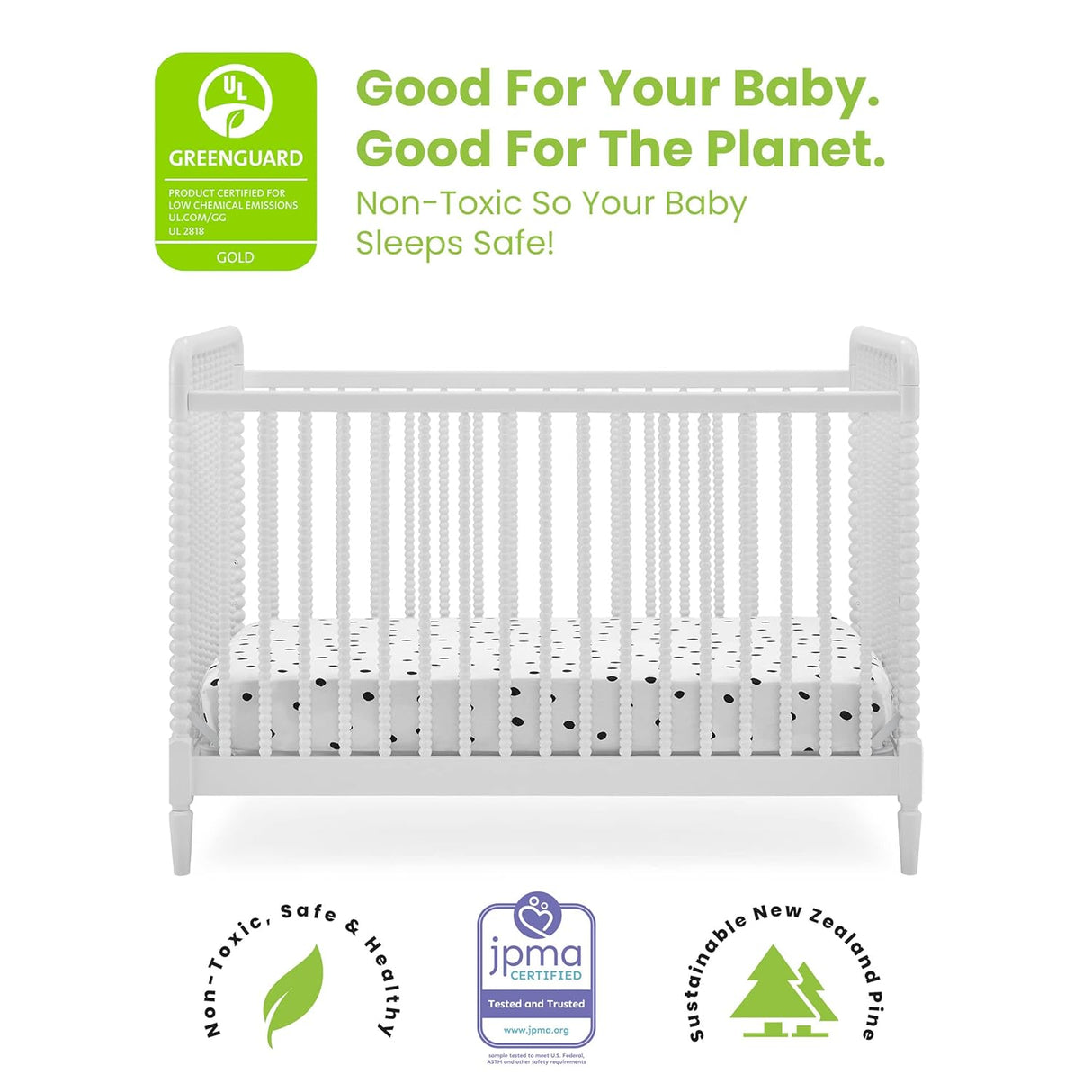 Delta Children Saint 4-in-1 Convertible Crib Includes Conversion Rails Greenguard Gold White
