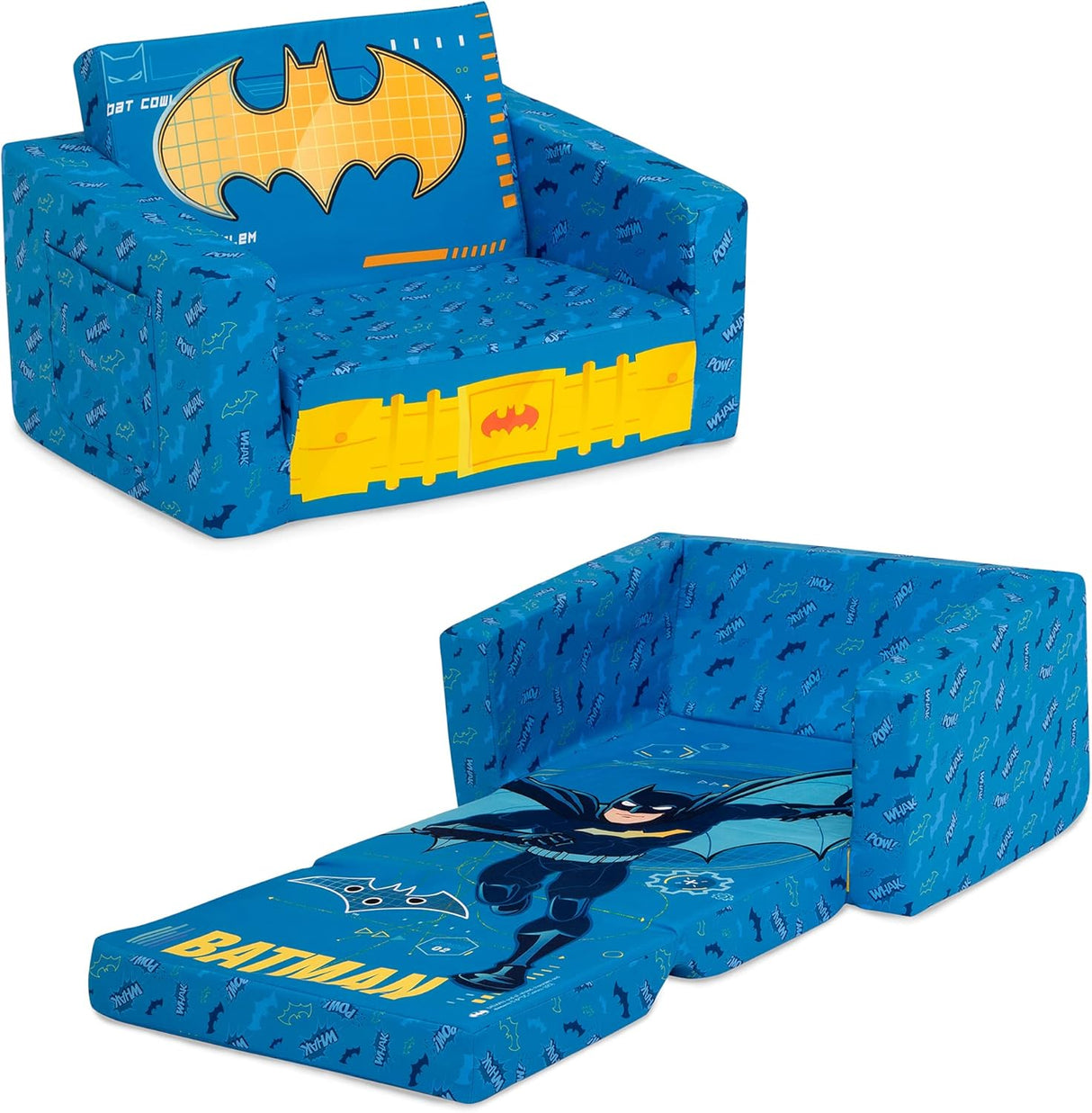 Delta Children Batman Cozee Flip-Out Chair - 2-in-1 Convertible Chair to Lounger for Kids