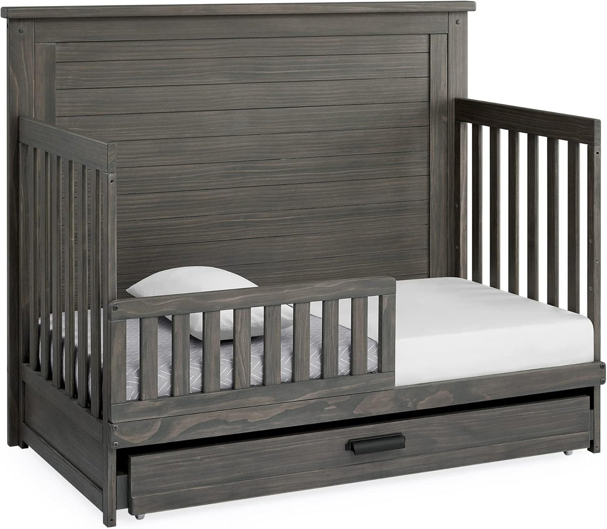Delta Children Simmons Kids Caden 6-in-1 Convertible Crib with Trundle Drawer, Rustic Acorn