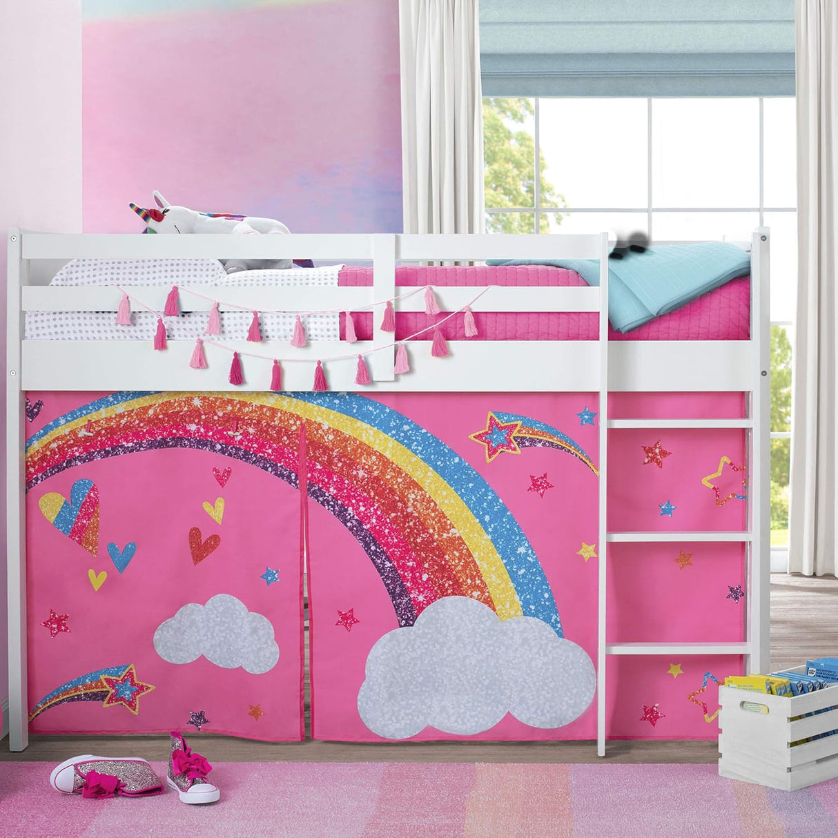Delta Children JoJo Siwa Loft Bed Tent - Curtain Set for Low Twin Loft Bed (Bed Sold Separately)