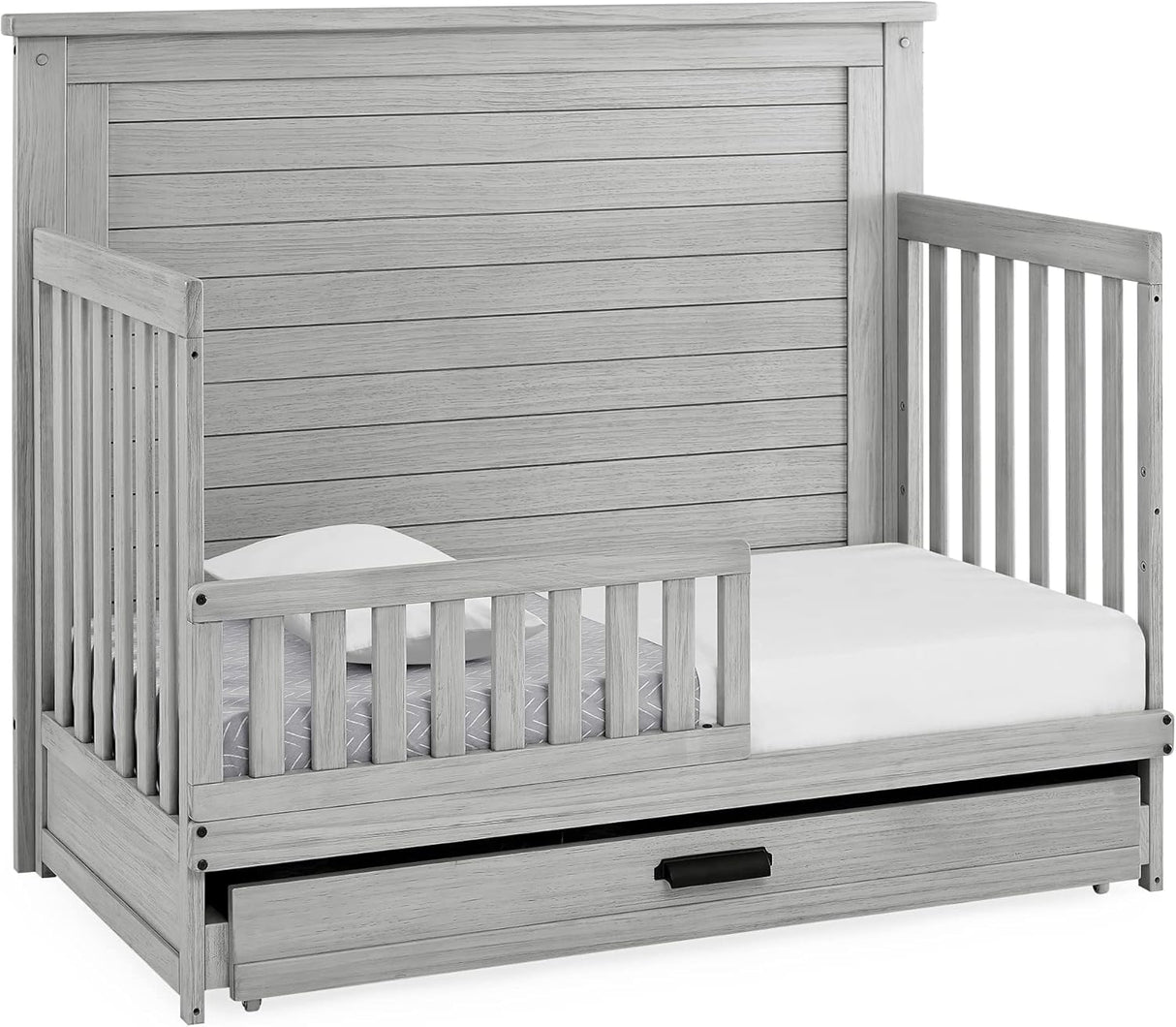Delta Children Simmons Kids Caden 6-in-1 Convertible Crib with Trundle Drawer, Rustic Mist