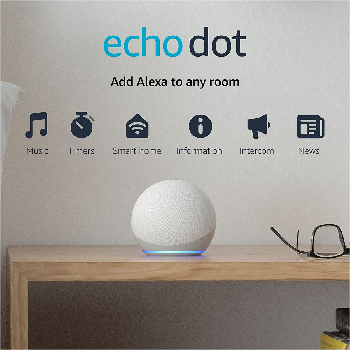 Amazon Echo Dot (4th Gen) | Smart speaker with Alexa | Glacier White