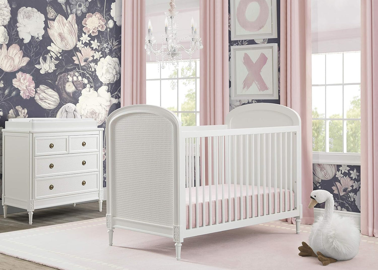 Delta Children Madeline 4-in-1 Convertible Crib Woven Cane Mesh Panels Bianca White