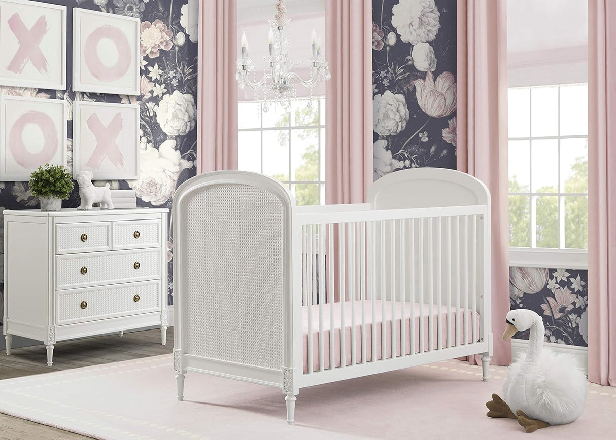 Delta Children Madeline 4-in-1 Convertible Crib Woven Cane Mesh Panels Bianca White