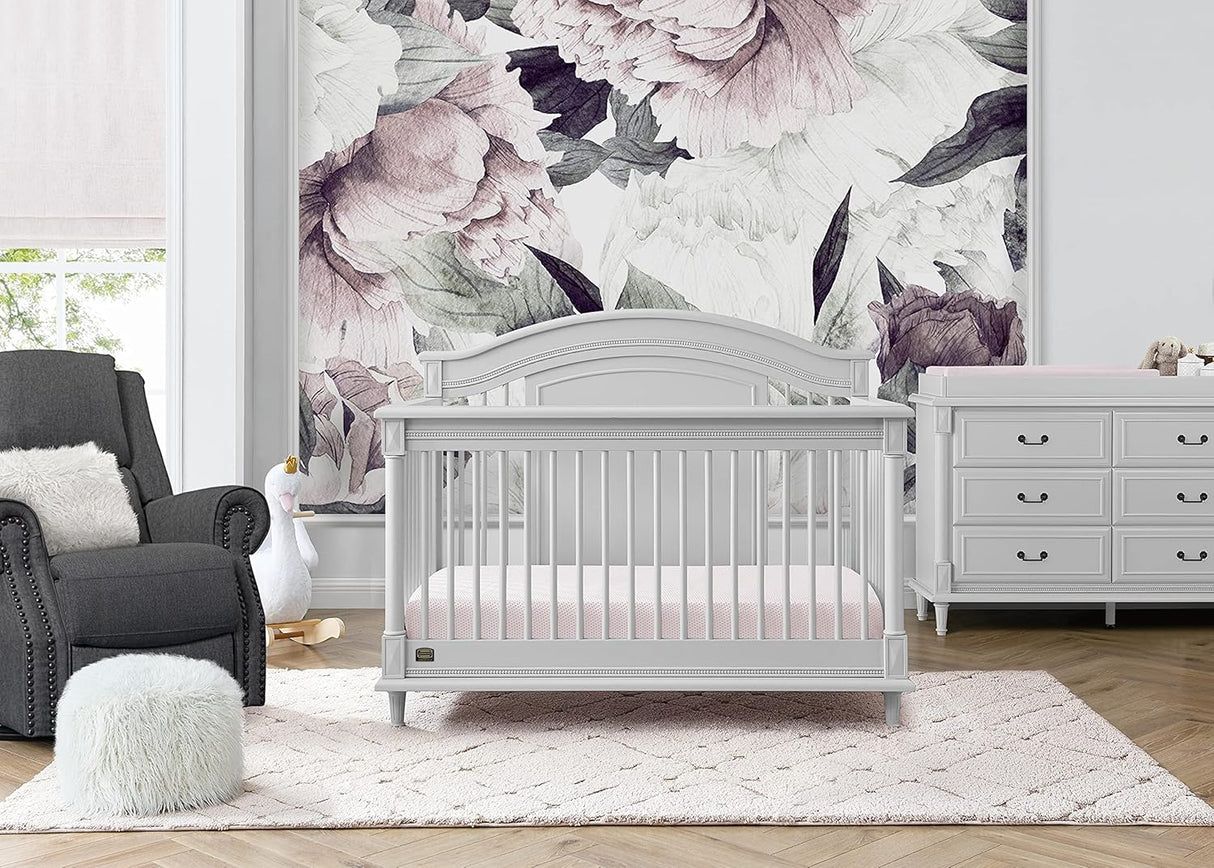 Delta Children Simmons Kids Juliette 6-in-1 Convertible Crib with Toddler Rail, Moonstruck Grey