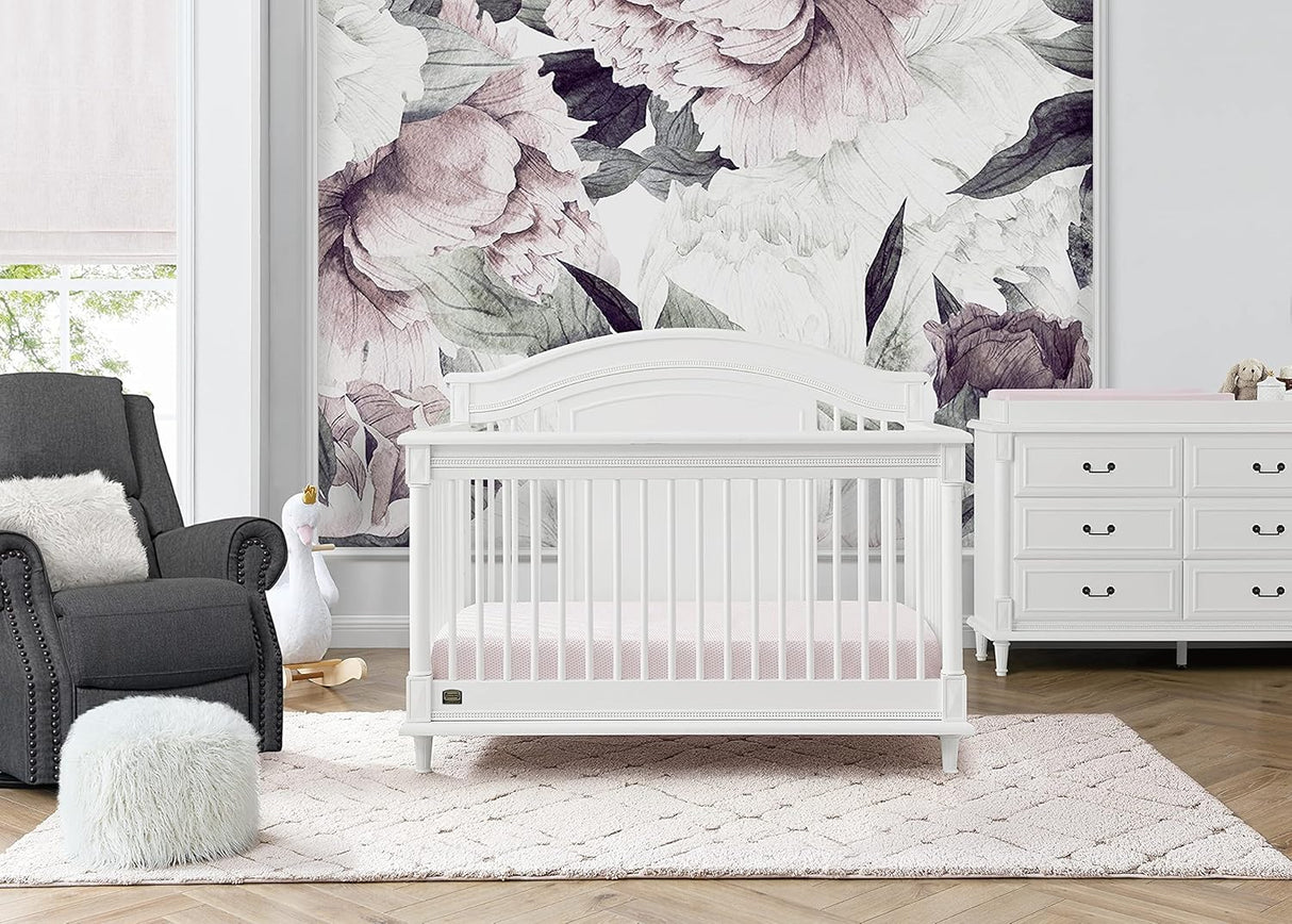 Delta Children Simmons Kids Juliette 6-in-1 Convertible Crib with Toddler Rail, Bianca White