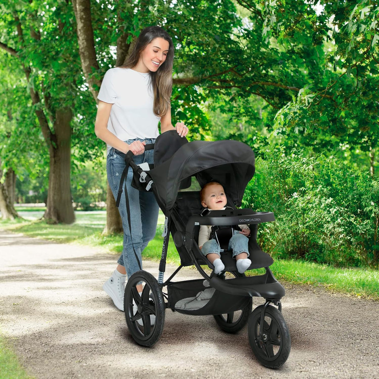 Delta Children Apollo Jogging Stroller Car Seat Compatible, Black