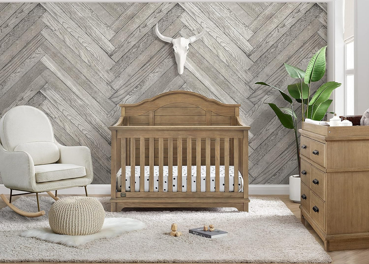 Delta Children Simmons Kids Asher 6-in-1 Convertible Crib with Toddler Rail, Rustic Mist