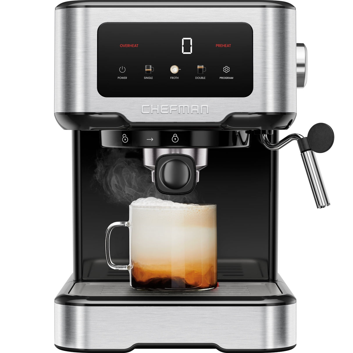 Chefman CraftBrew Espresso Machine w/ Steam Wand and Touch Controls – Stainless Steel