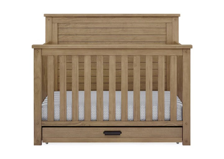 Delta Children Simmons Kids Caden 6-in-1 Convertible Crib with Trundle Drawer, Rustic Acorn