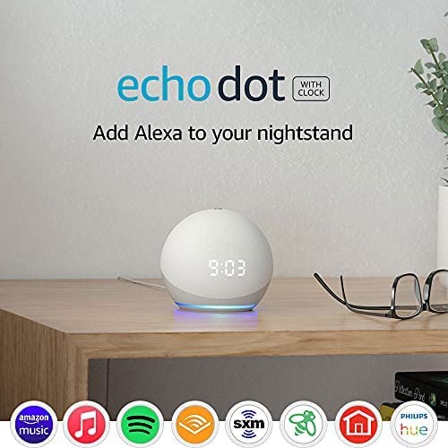 Amazon Echo Dot (4th Gen) | Smart speaker with clock and Alexa | Glacier White