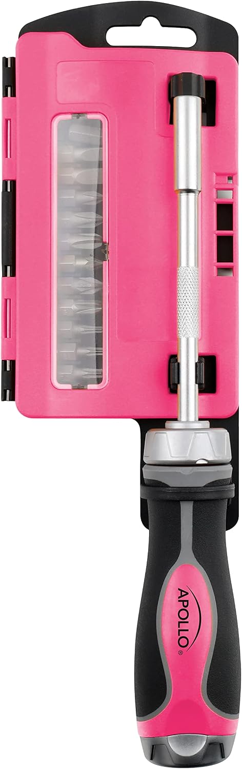 Apollo Tools 13-in-1 Ratcheting Screwdriver and Bit Set - Pink
