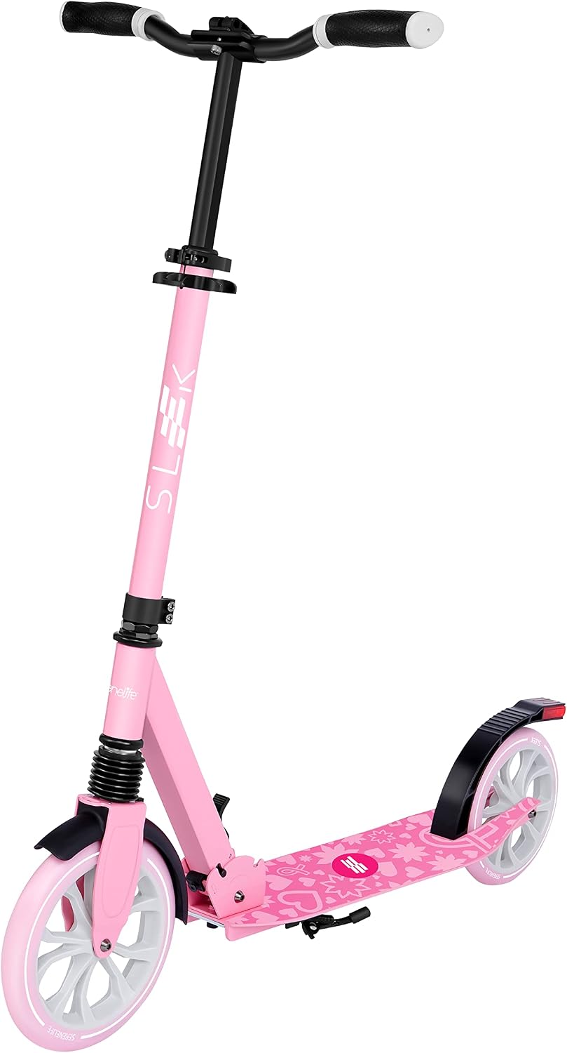 2-Wheel Folding Kick Scooter - Compact Foldable Riding Scooter for Teens w/ Adjustable Height Pink
