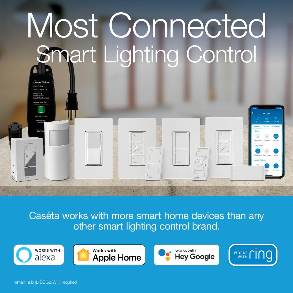 Lutron Caseta Smart Lighting Diva Smart Dimmer Switch for LED Bulbs, Works w/ Alexa, Apple Homekit, Google Home (Hub Required), No Neutral Required, 150W Single-Pole/3-Way, DVRF-6L-BR, Brown