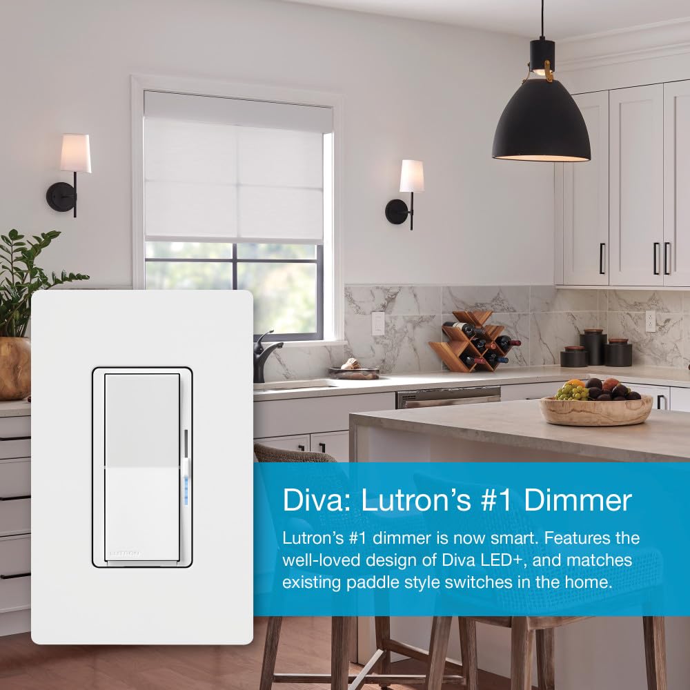 Lutron Caseta Smart Lighting Diva Smart Dimmer Switch for LED Bulbs, Works w/ Alexa, Apple Homekit, Google Home (Hub Required), No Neutral Required, 150W Single-Pole/3-Way, DVRF-6L-BR, Brown