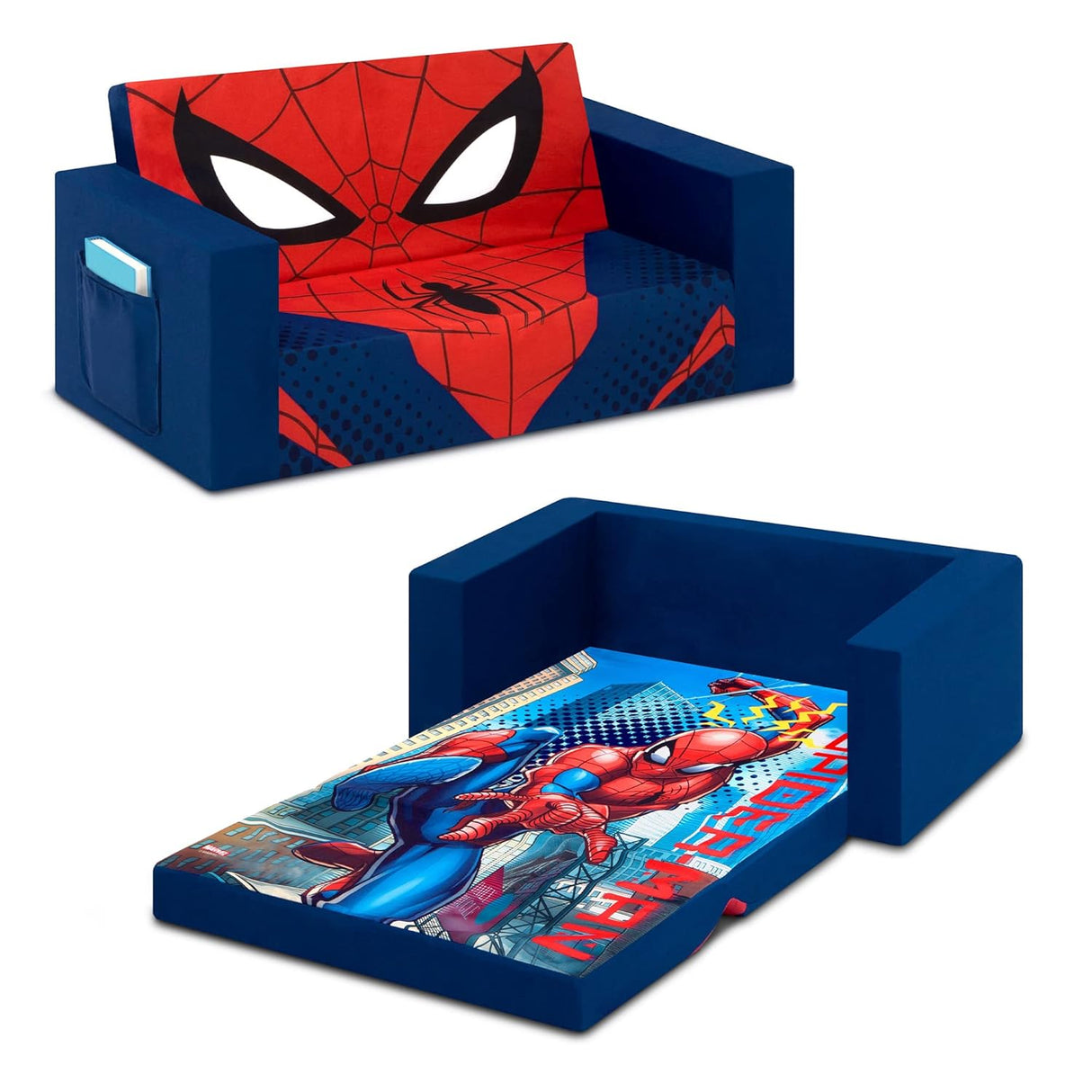 Delta Children Spider-Man Cozee Flip-Out Sofa - 2-in-1 Convertible Sofa to Lounger for Kids