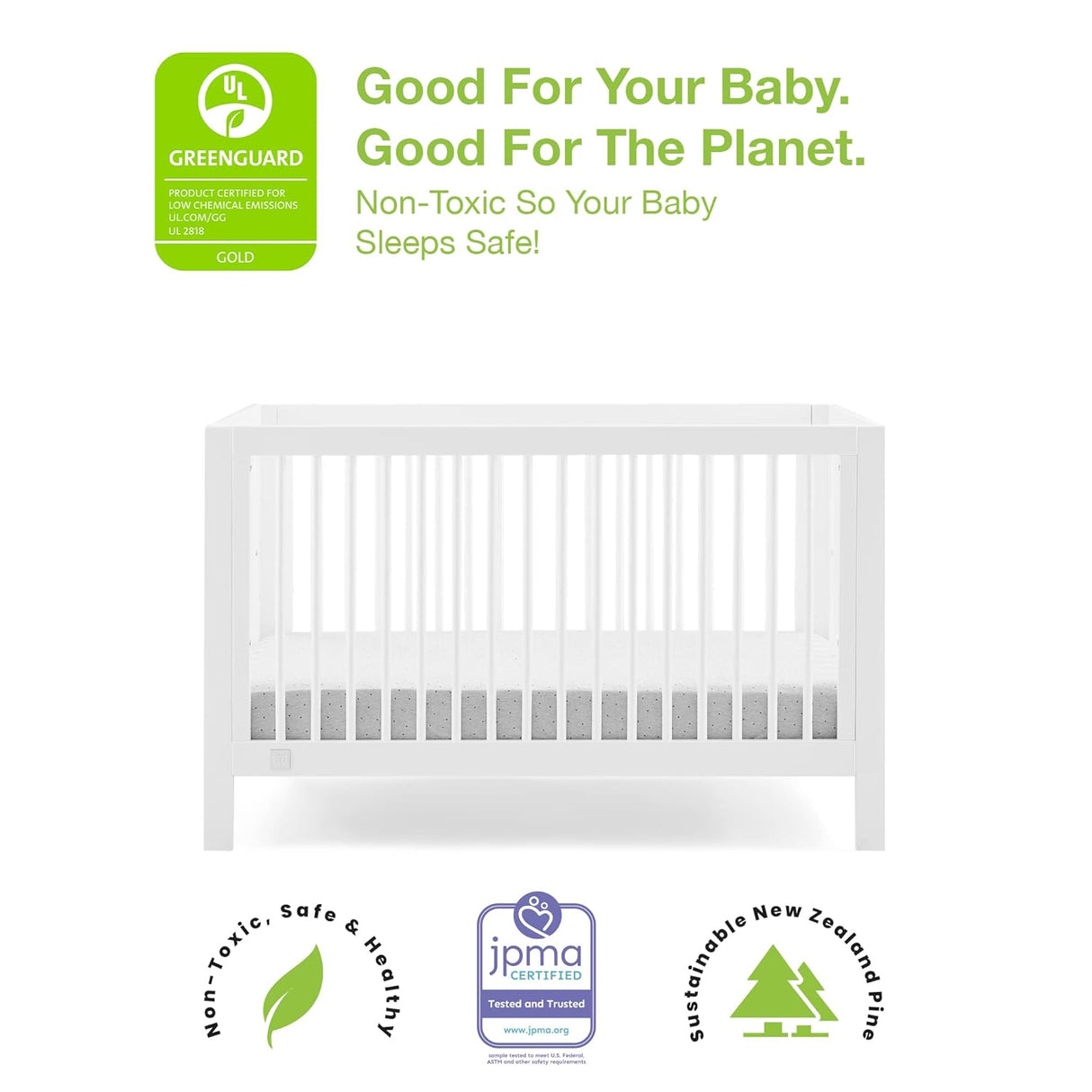 Delta Children babyGap Charlie 6-in-1 Convertible Crib - Greenguard Gold Certified, Bianca White