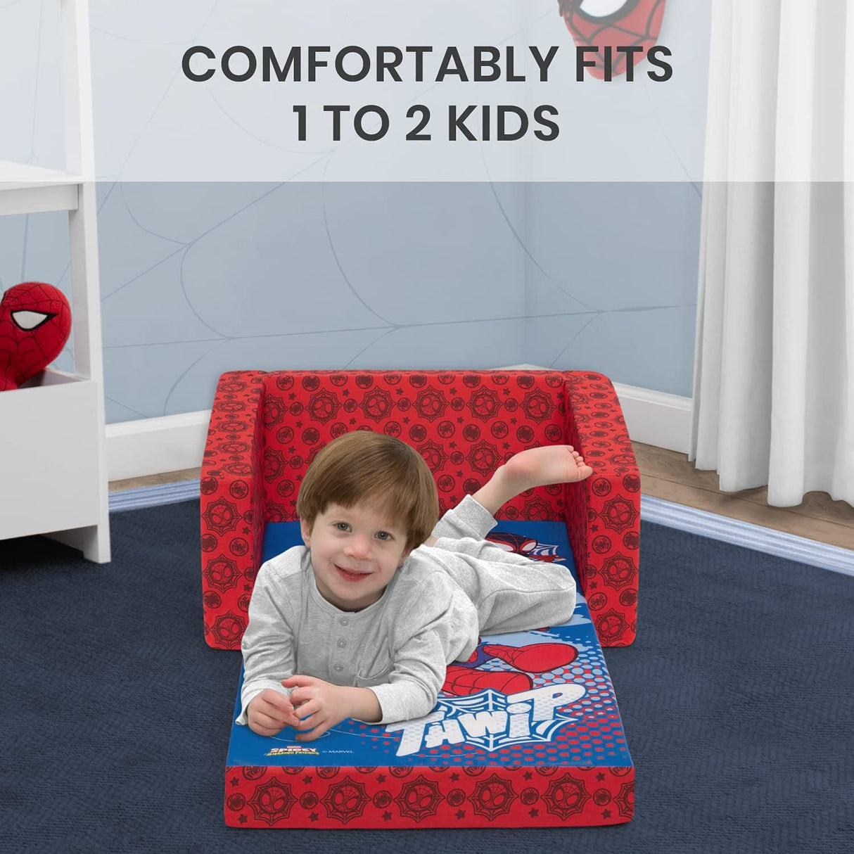Marvel Spidey and His Amazing Friends Cozee Flip-Out Chair Convertible Chair to Lounger for Kids