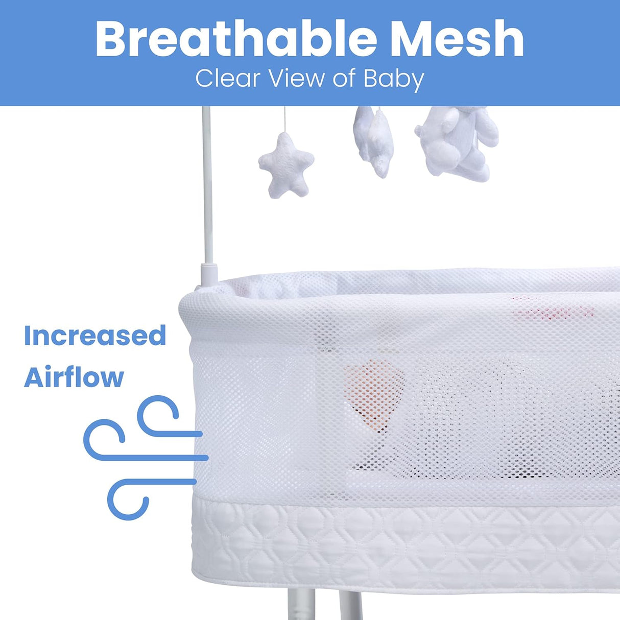 Delta Children Nod Bassinet - Smart Sleeper with Auto Glide Motion, Wi-Fi and Airflow Mesh White