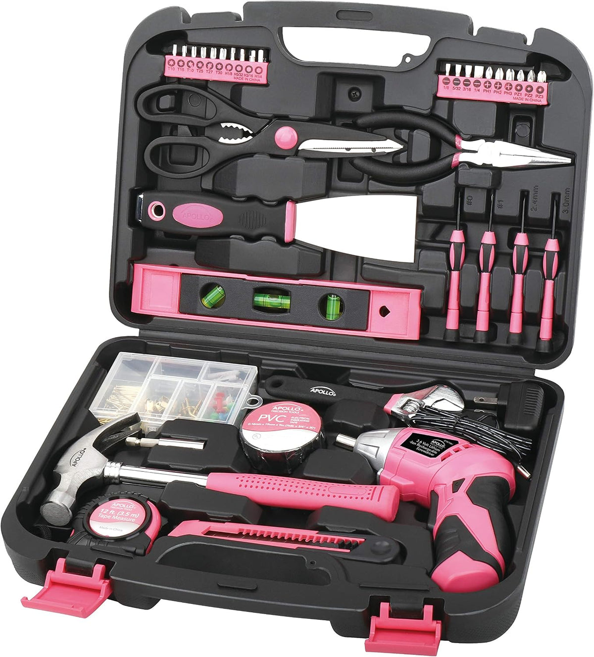 Apollo Tools 135 Piece Household Tool Kit - Pink