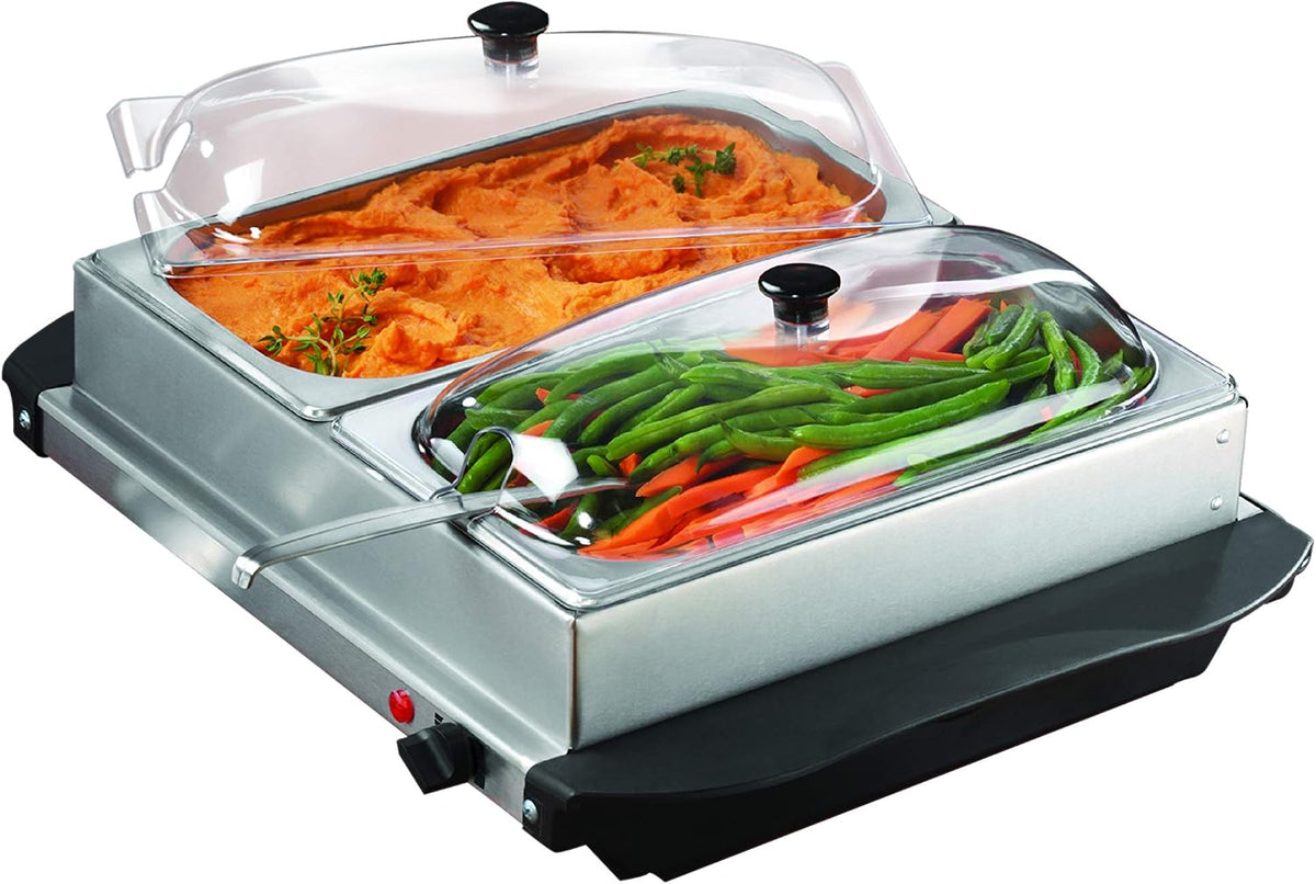 Brentwood 3-Quart 2 Pan Buffet Server and Warming Tray, Brushed Stainless Steel