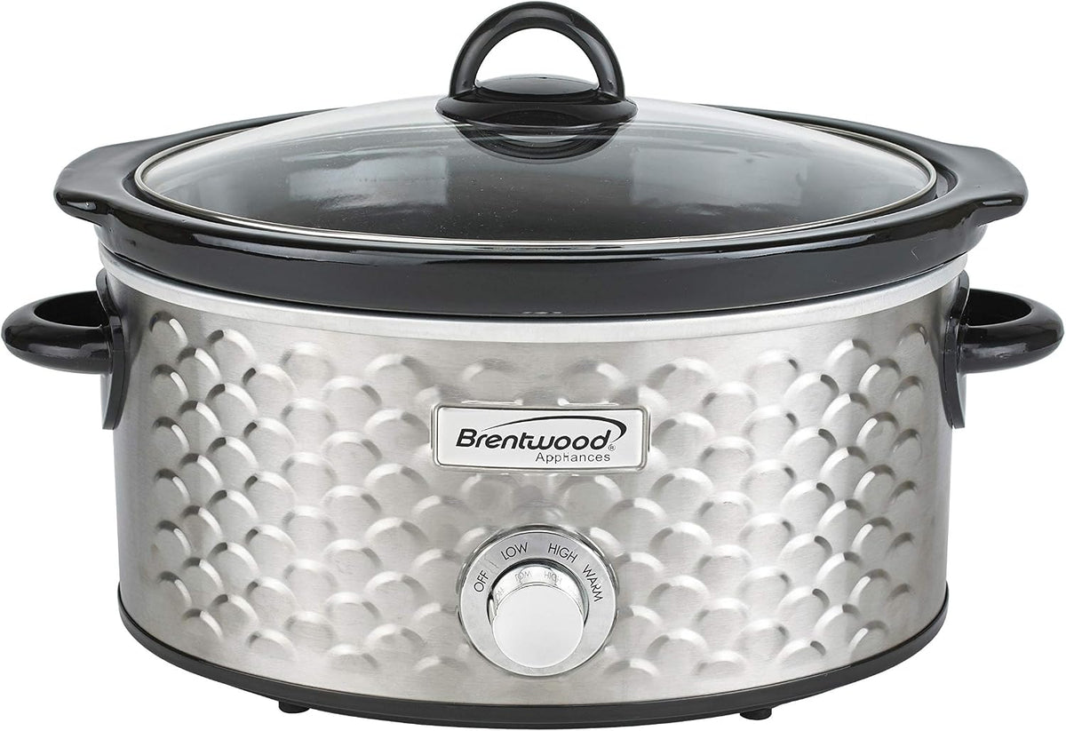 Brentwood SC-140S Slow Cooker Scallop Pattern, 4.5 Quart, Stainless Steel