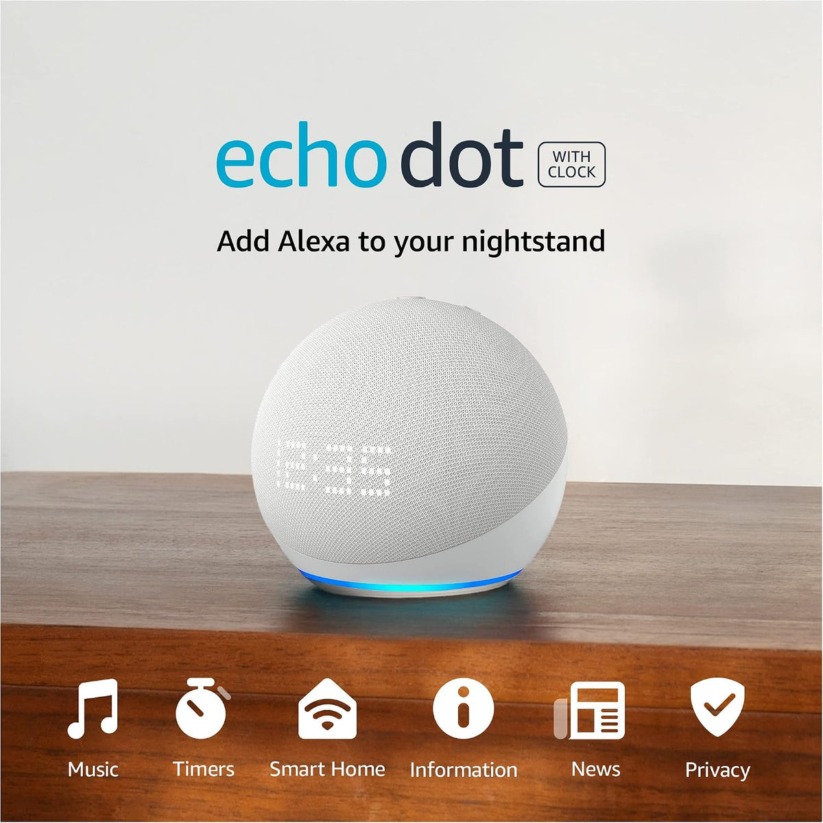 Amazon - Echo Dot with Clock (5th Gen, 2022 Release) Smart Speaker with Alexa - Cloud Blue