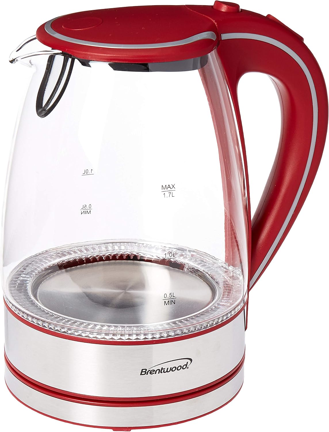 BRENTWOOD 1.7L GLASS  KETTLE RED