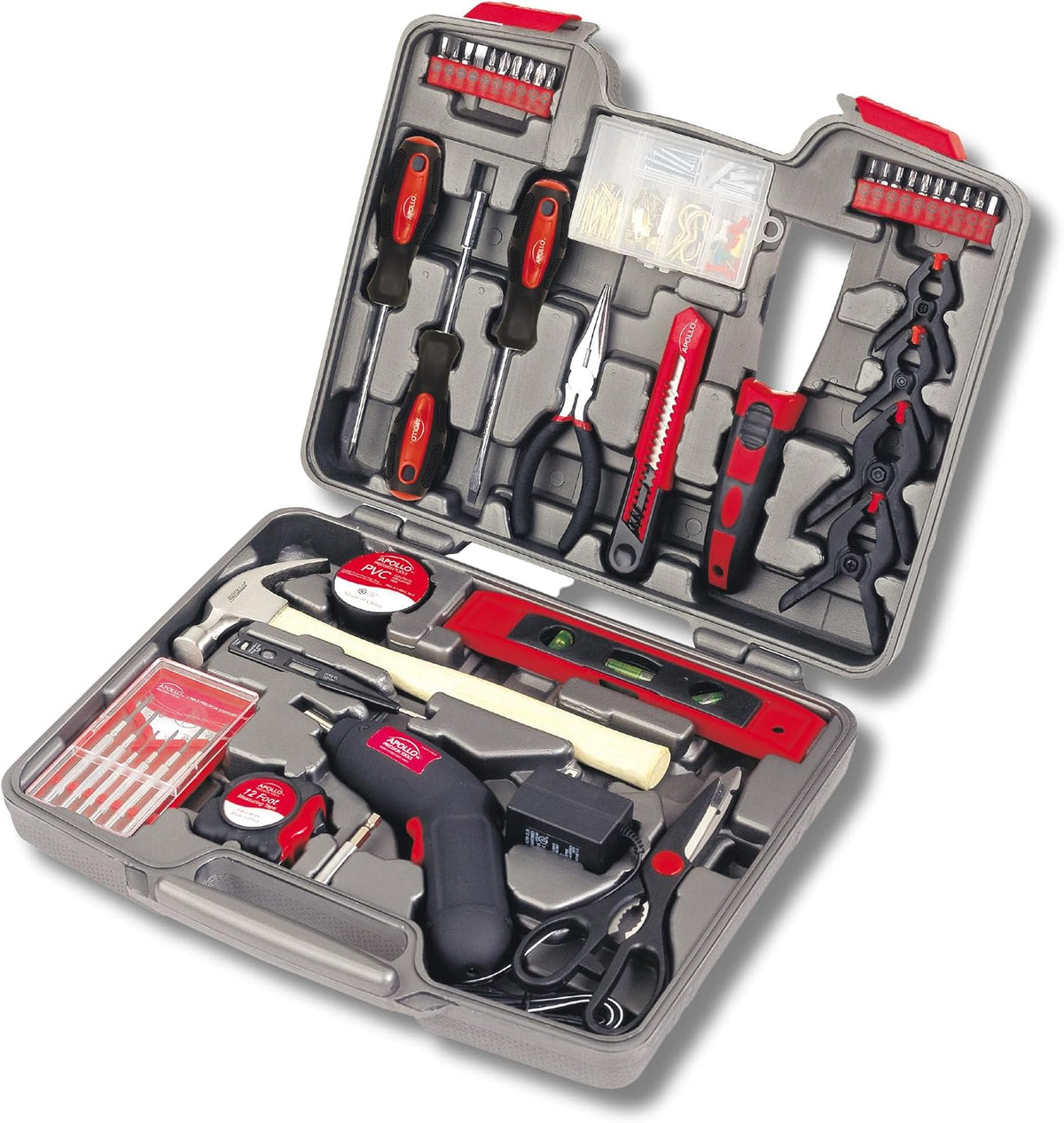 Apollo Tools 144 Piece Household Tool Kit with 4.8V Cordless Screwdriver