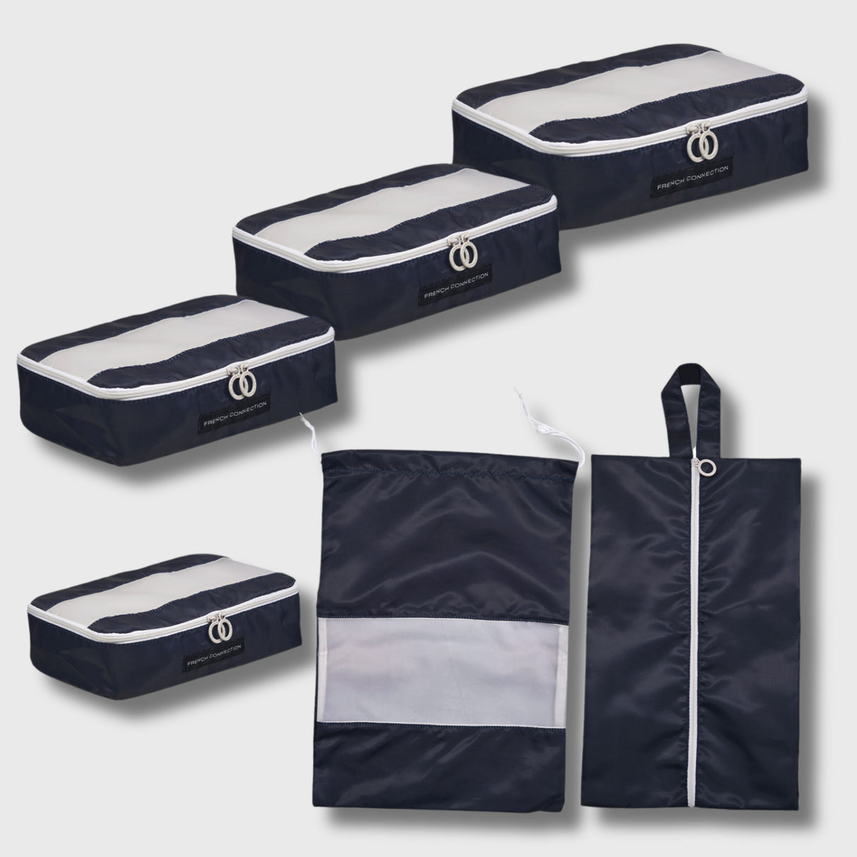 French Connection 6pc Packing Cube Set - Travel Storage Set for Luggage in Marine Blue