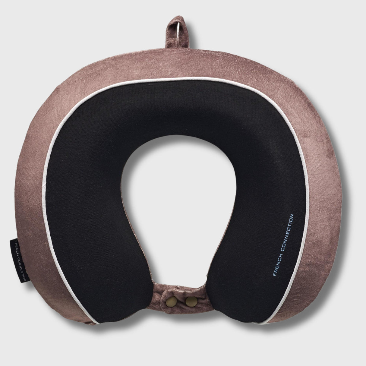 French Connection Memory Foam Travel Pillow with Washable Cover - Luxury Neck Pillow in Brown