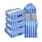 French Connection 6pc Packing Cube Set - Travel Storage Organizer Set for Luggage (Striped) in Blue