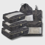 French Connection 6pc Packing Cube Set - Travel Storage Set (Polka Dot) in Black
